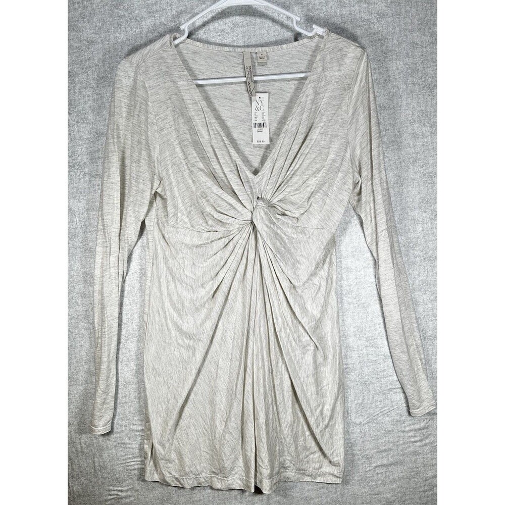 NWT NY & Co Street Wear T Shirt Dress Stretch Twist Knot Front Gray Heather Sz S